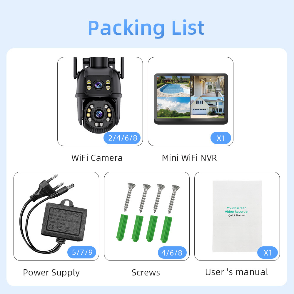 ICSEE 8MP摄像头WiFi NVR套装双镜头PTZ IP摄像头8CH智能家居夜视