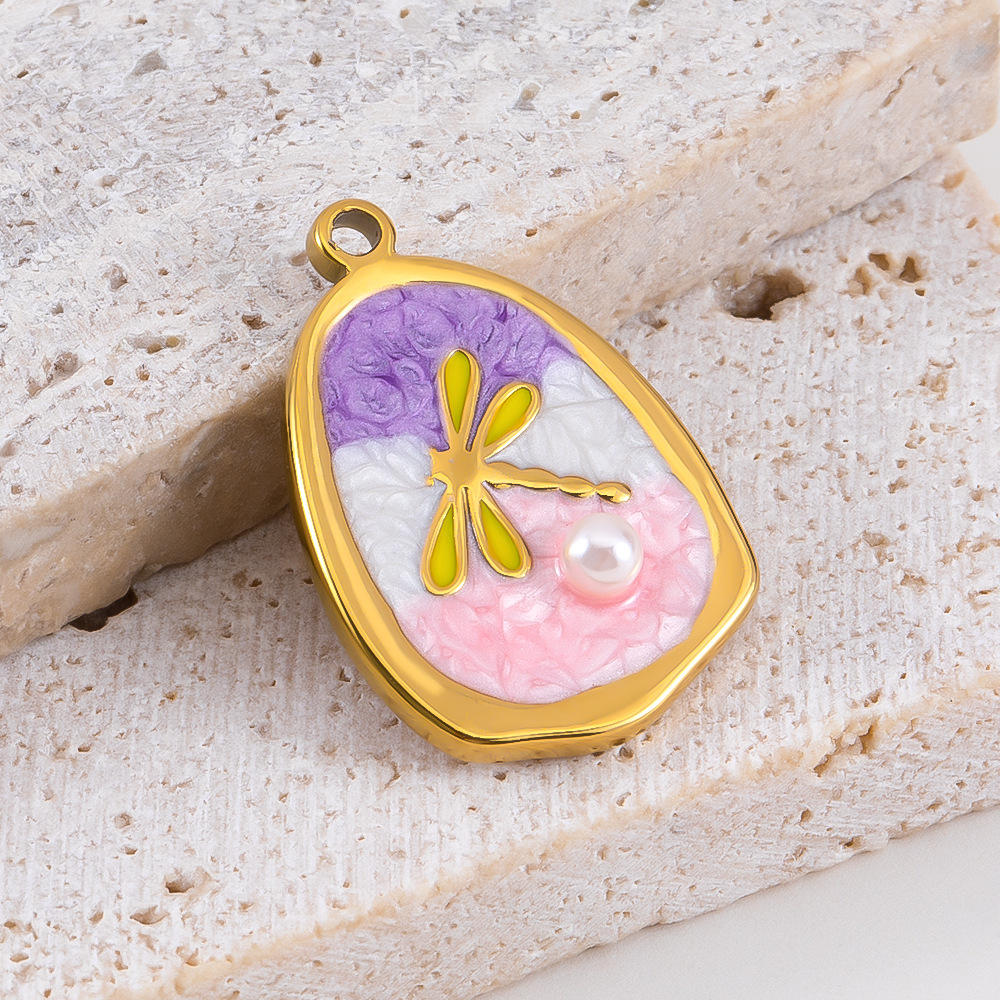Morandi Garden Oil Painting Style Enamel Pendant | 16-20mm Stainless Steel Gold Plated Charms | DIY Bracelet Necklace Jewelry Making Accessories | Hypoallergenic, Pendant Only