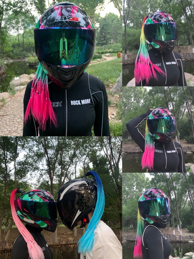 Helmet Decoration Braids with Suction Cup Ponytail Motorcycle Helmet