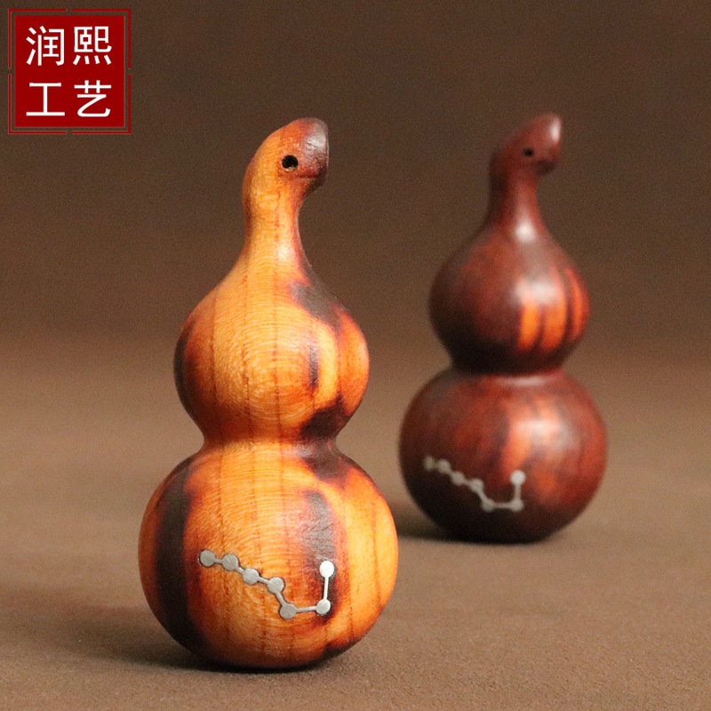 雷击桃木葫芦银丝镶嵌七星手把件挂件手捻盘玩木质葫芦工道家法器