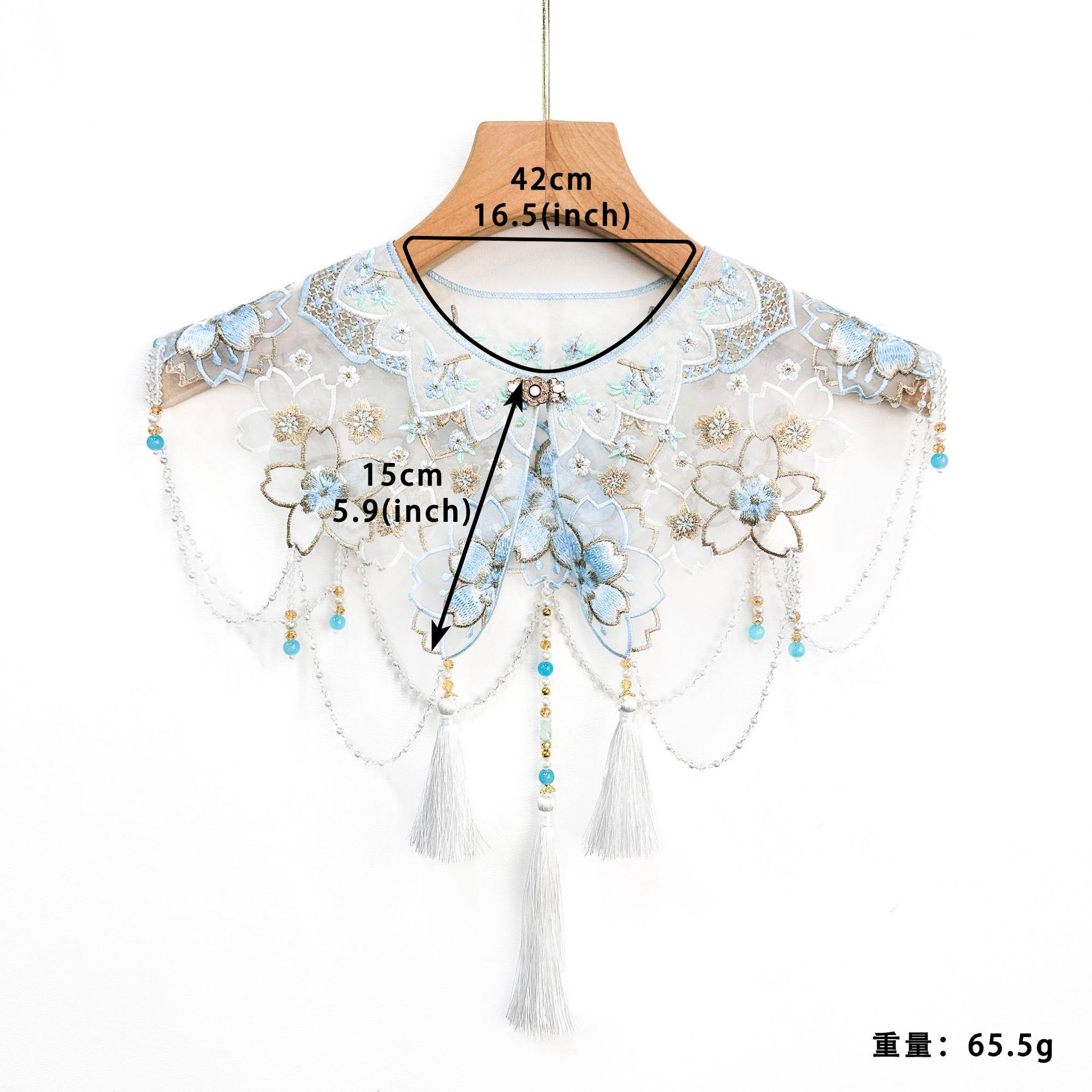 Colocación de color azul y blanco hombro de nube exquisito bordado floral con borlas con cuentas vestido de caballo Hanfu para niños nuevos accesorios chinos image 5