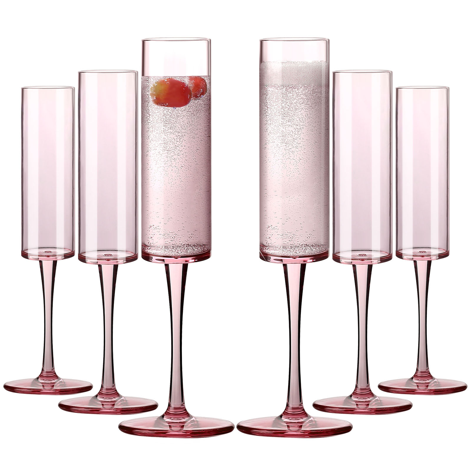 Taza de champagne de pie alto vino recto taza de cóctel de plástico rosa taza anti-caída taza de bar creativa taza de pie alto