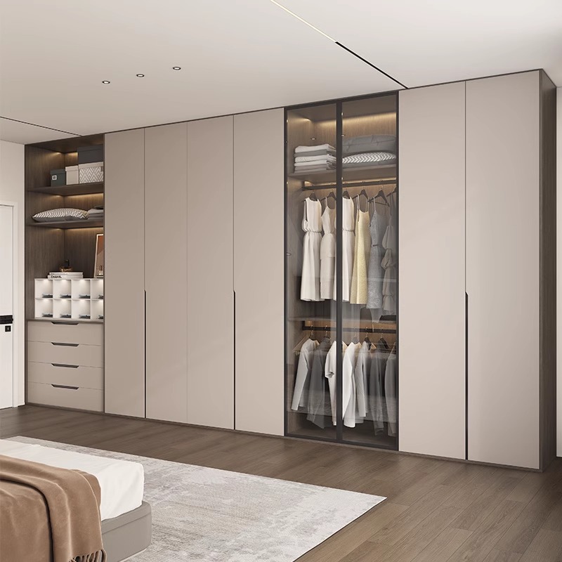 Solid Wood Wardrobe with One Door to the Top Can Be Customized as a Light Luxury Modern Simple Home Bedroom Overall Cloakroom Storage Cabinet Wardrobe