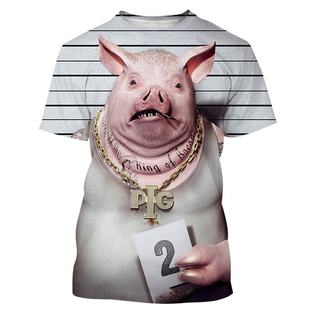 2024 Venta caliente novedad animal cerdo 3D camiseta impresa digital cerdo divertido personalidad casual adulto niños camiseta de verano
