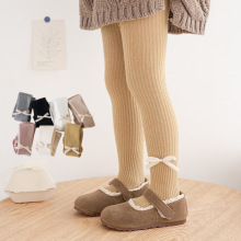 秋季新品小宝宝连体裤韩国洋气蝴蝶结女童连裤袜针织舞蹈袜打底裤