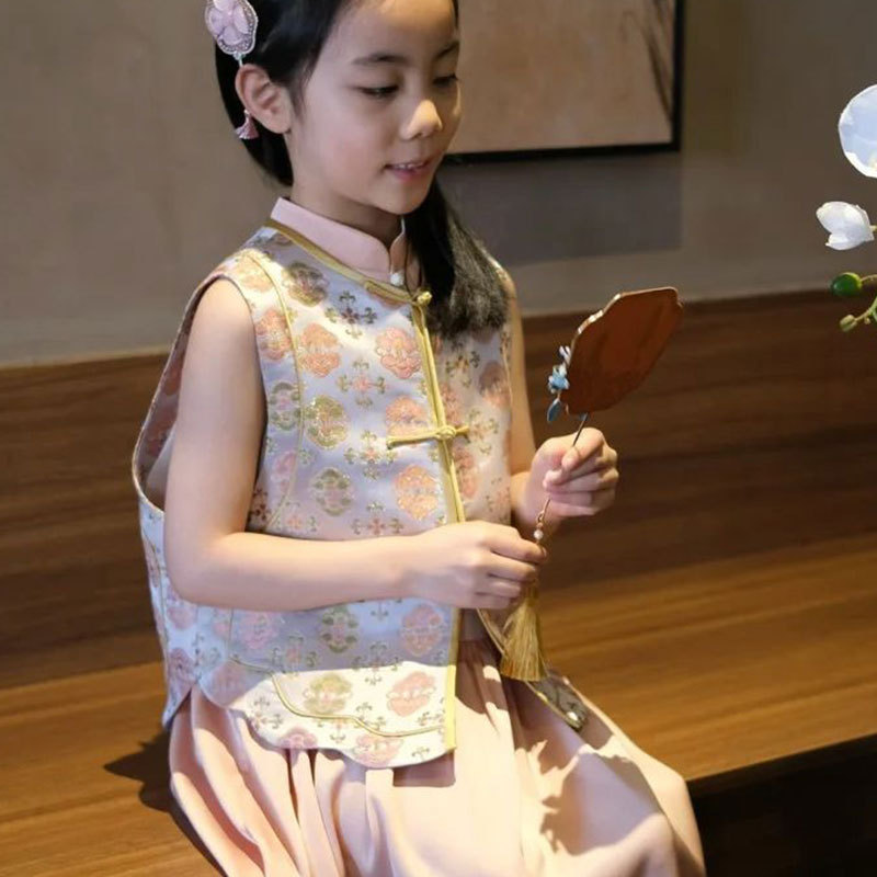 汉服女童夏装2025新款儿童国风新中式印花马甲薄款女孩高端上衣潮|undefined