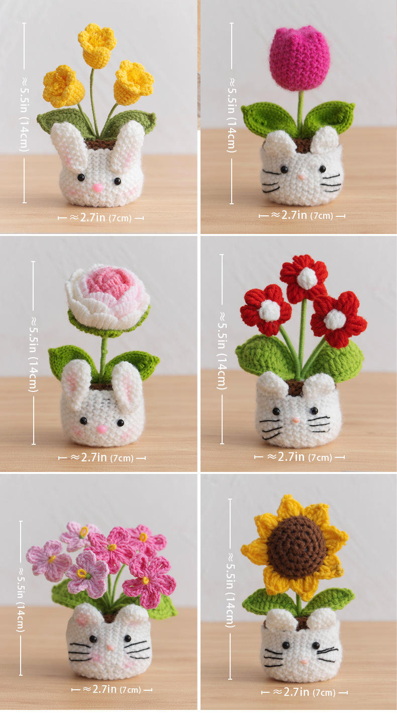 Wholesale of cross-border new handmade small potted flower crocheted artificial flower decorative ornaments, finished knitted potted plants pic 2