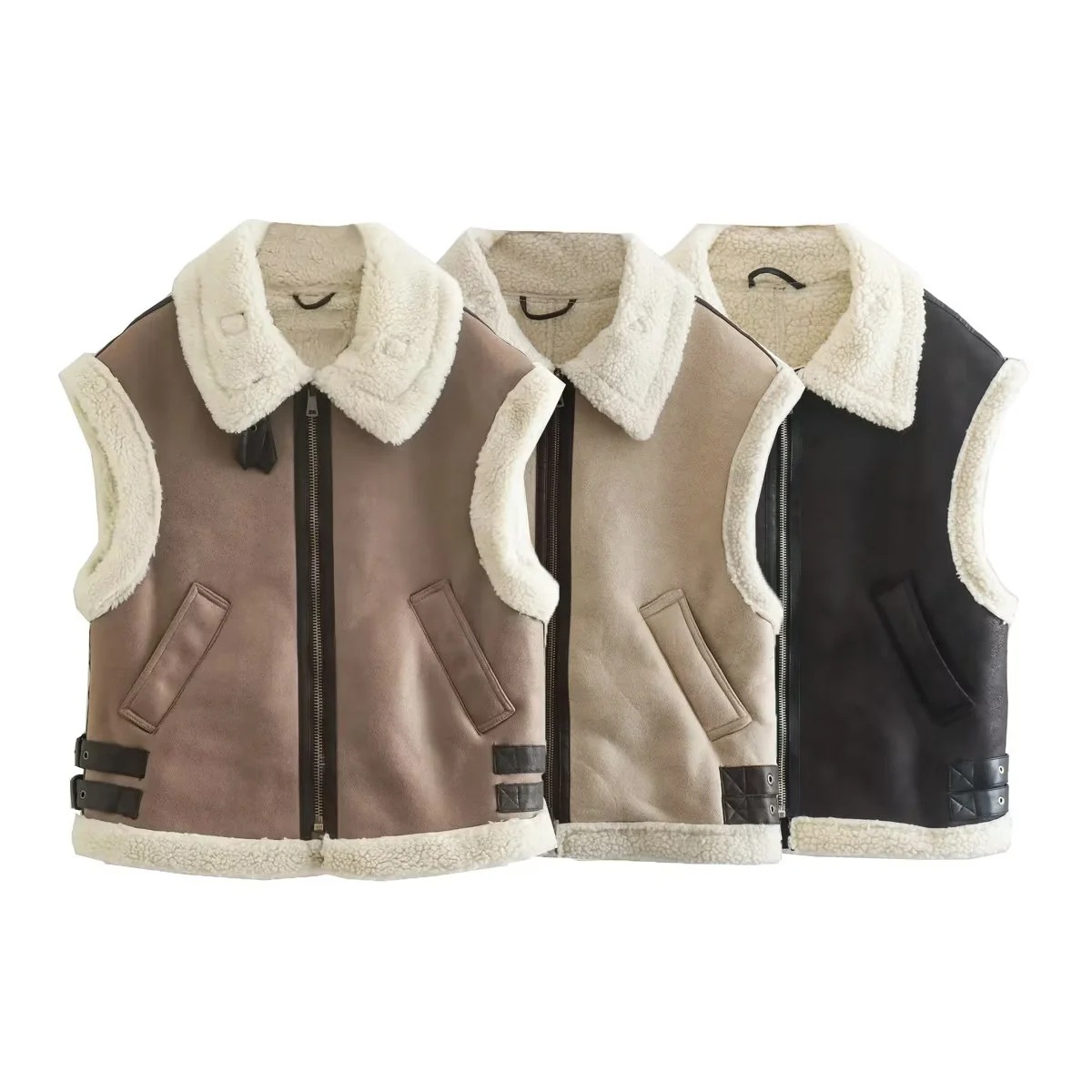 Y2K nuovo da donna in pelliccia integrata in pile senza maniche gilet in cotone giacca top_voghion.com
