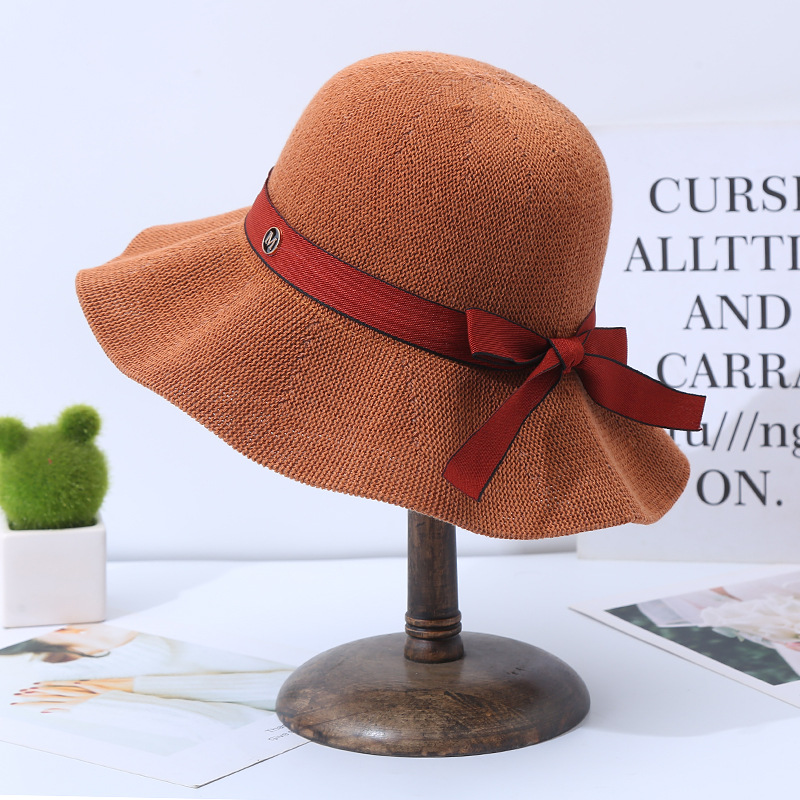 160g Weight Bucket Hat Hats Type Casual, Holiday, Daily Occasion Acrylic Material Women's Simple Style Solid Color Bowknot Wide Eaves Bucket Hat