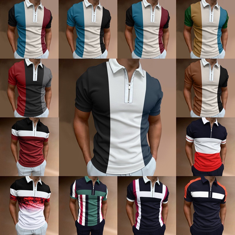 Maglietta estiva a maniche corte con colletto polo nuova estate 2022. Top da uomo colorato casual_voghion.com