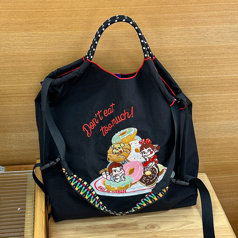新しい日系ボールチェーン刺繍百合レジ袋小衆万針刺繍ナイロンハンドバッグ環境保護袋|undefined