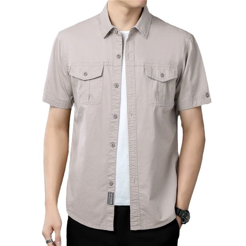 Camisas militares de verano de mangas cortas camisas de trabajo de algodón al aire libre camisa de hombre suelta