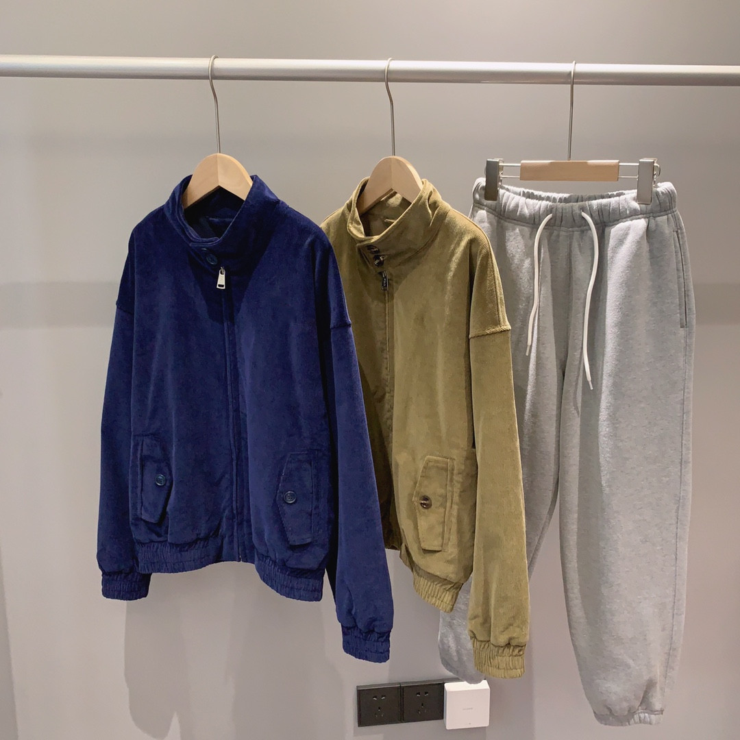 24FW014秋冬男女儿童装小马复古老钱风灯芯绒立领夹克抓绒卫裤