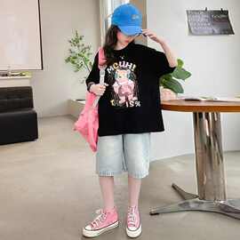 女童短袖t恤圆领宽松半袖T恤夏季中大童个性印花t恤女童上衣新款