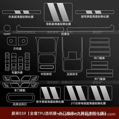 protective film, ES9 center console — Car interior film - 26-models-of-nio-es9-full-set-exterior-door-sill-strips-six-screen-ultra-clear-tempered-film-comes-with-a-free-ultra-clear-nano-film-for-the-infotainment-system