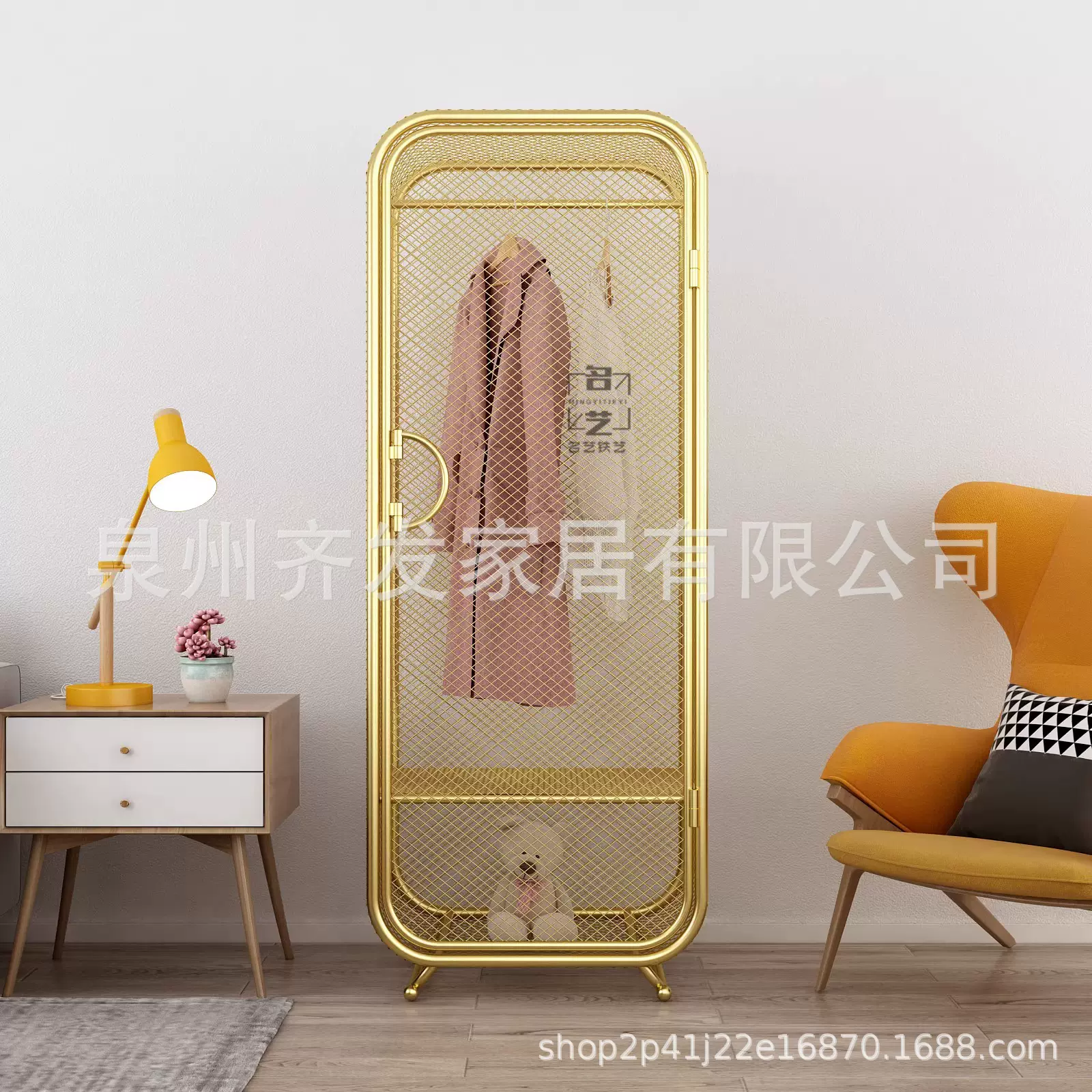 北欧轻奢家用网红单门衣柜收纳衣橱服装柜铁艺儿童卧室经济小户型