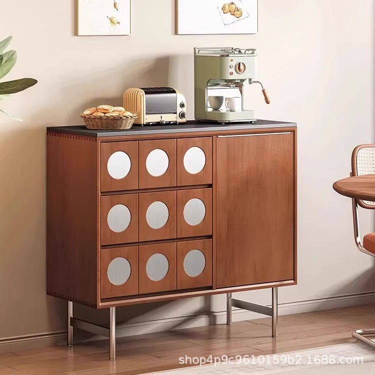 Gabinete de comedor retro estilo medieval madera sólida tablero de roca armario de entrada sala de estar casera armario de té almacenamiento armario de almacenamiento