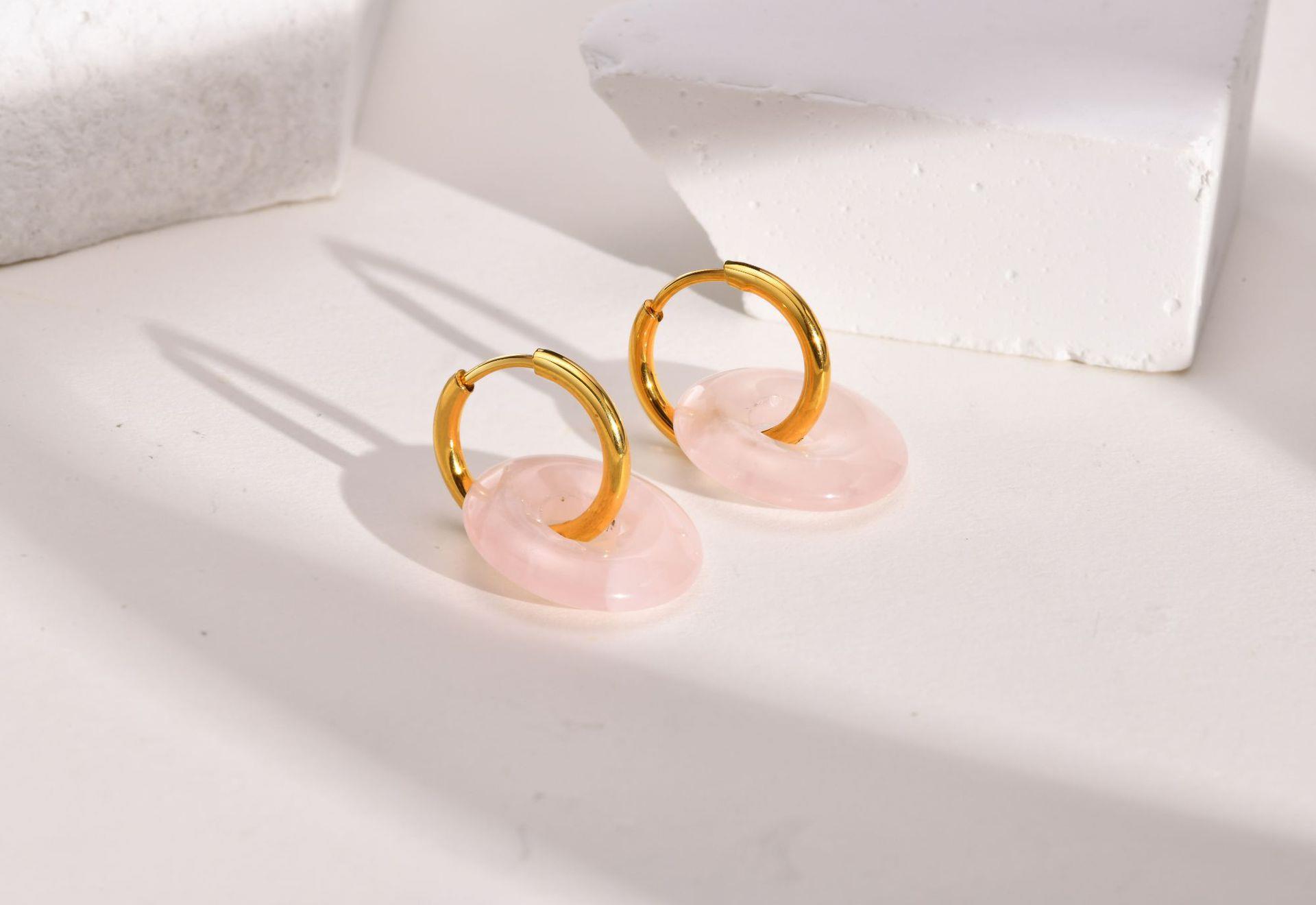 1 Pair Retro Round Stainless Steel Plating Natural Stone Earrings display picture 6