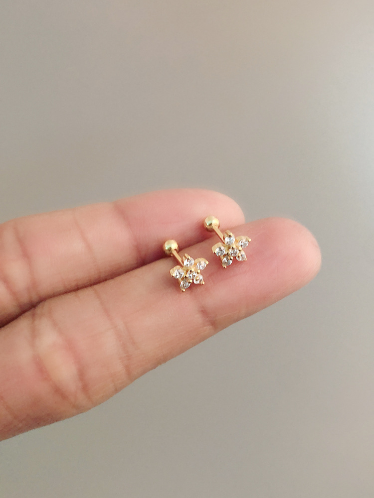 Simple Style Flower Sterling Silver Inlay Zircon Ear Studs 1 Pair
