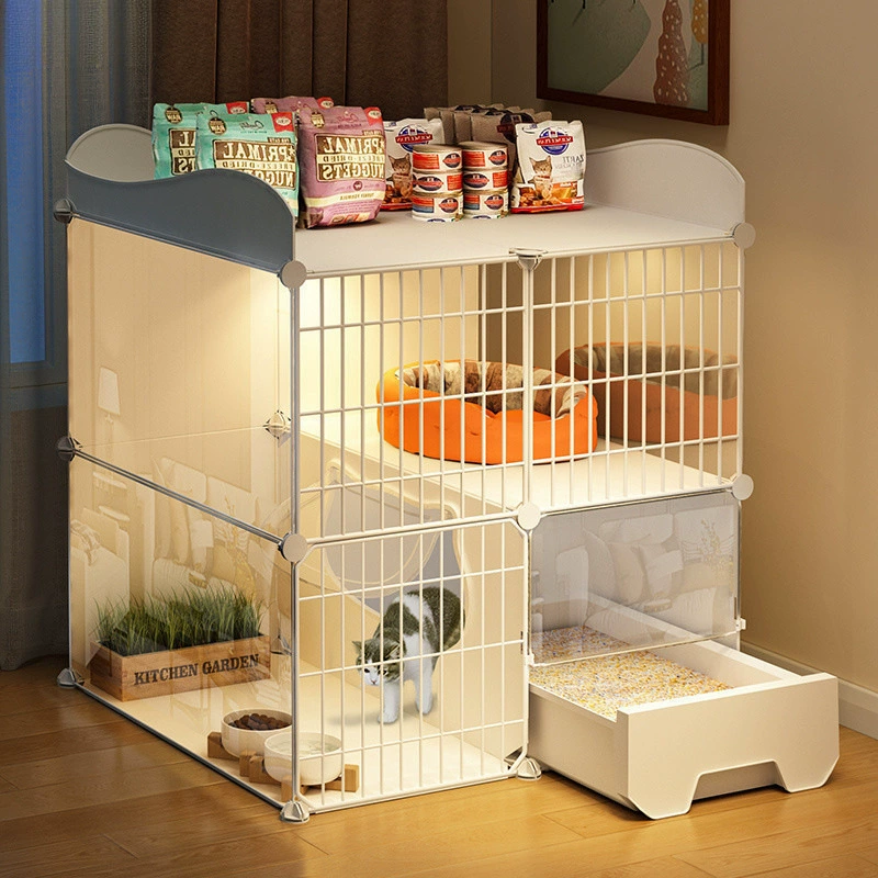 Клетка для кошек для домашнего использования в помещении с туалетным ящиком, встроенным кошачьим туалетом, кошачьим гнездом, не занимает места, подходит для одной комнаты, одной гостиной, одной ванной комнаты, кошачьей виллы.