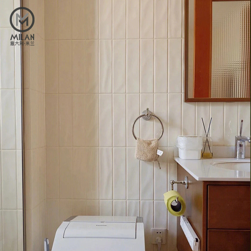 French-Style Cream-Colored Textured Long Strip Subway Tiles for Balcony, Kitchen, Glossy Tiles for Toilet Walls, Bathroom Tiles French-Style Cream-Colored Textured Long Strip Subway Tiles for Balcony, Kitchen, Glossy Tiles for Toilet Walls, Bathroom Tiles