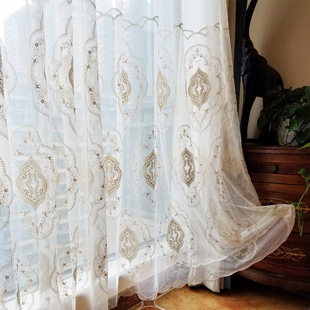 High-End Embroidered Window Screens, Pure Color Embroidered White Simple European Style Semi-Blackout French Curtains for Bedrooms, Elegant and Warm