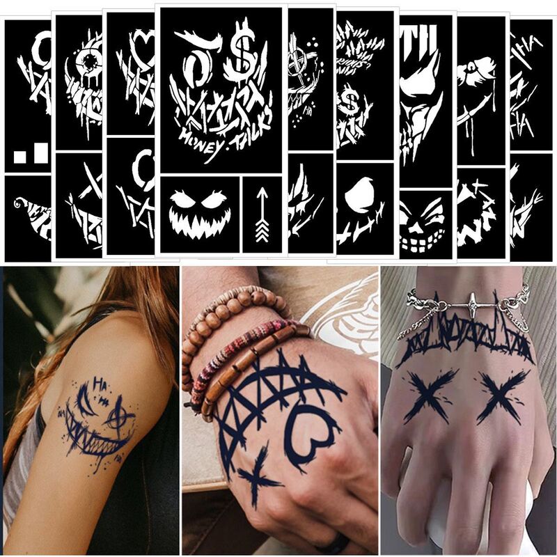 Dark Smiley Face Tattoo Hollow Thickened Template Clown Men's Hand Back Wrist Flower Arm Painted Henna Spray Juice