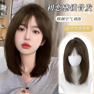 Short Hair Wig for Women to Reduce Age, Full Headgear, Simulated Long Straight Hair, Layered Clavicle Hair, Medium and Long Hair, Natural