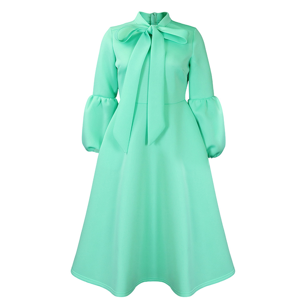 Women's Clothing women's spring new style puff sleeves bow tie large skirt high waist dress dress_voghion.com