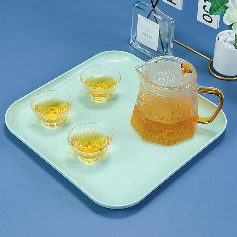 Bandeja cuadrada paja de trigo hogar taza de té plato de fruta bandeja de puesto placa resistente a la caída placa duradera