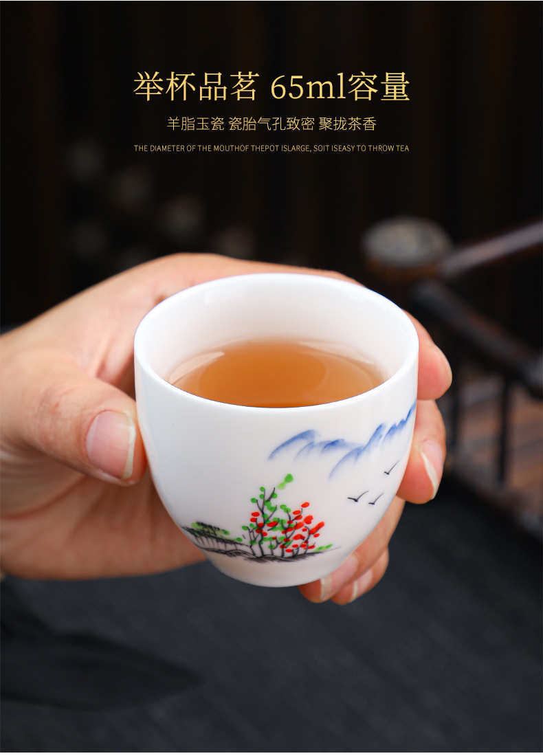 陶瓷品茗杯羊脂玉茶杯手绘个人杯功夫茶具主人杯白瓷单杯茶盏批发详情13