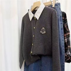 假两件百搭针织衫春秋衬衫新款2025毛衣开衫短款外套学院上衣