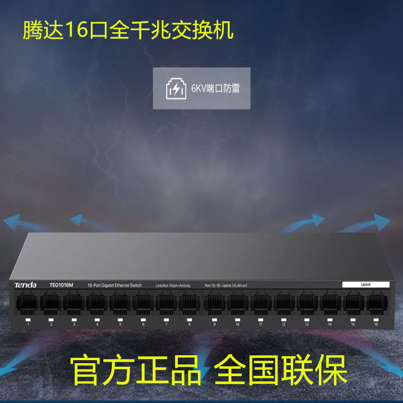 腾达16口24口千兆网络交换机钢壳企业监控工程监控分线器分流器