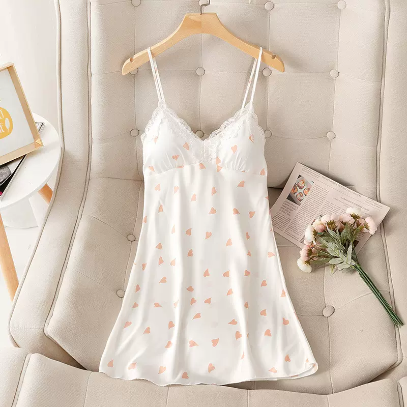 冰丝睡裙夏季新款女士性感日系甜美印花少女丝绸吊带睡裙一件代发