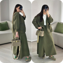 2025春の新型クロスボーダー欧米の外国貿易の婦人服のボタンの長袖の純色の半身のスカートの通勤のファッションのスーツ