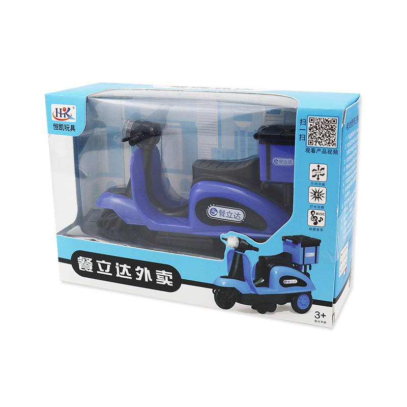 El mismo truco eléctrico de Tiktok motocicleta sonido y luz simulación giratoria entrega de comida para llevar coche juguetes educativos para niños al por mayor