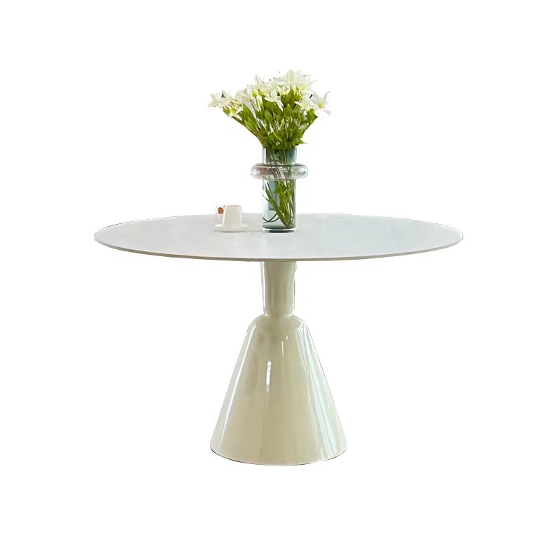Mesa de comedor redonda de estilo nordico francés, mesa de comedor de estilo crema de lujo ligera, mesa de comedor redonda de tablero de roca roja, combinación de mesa y silla