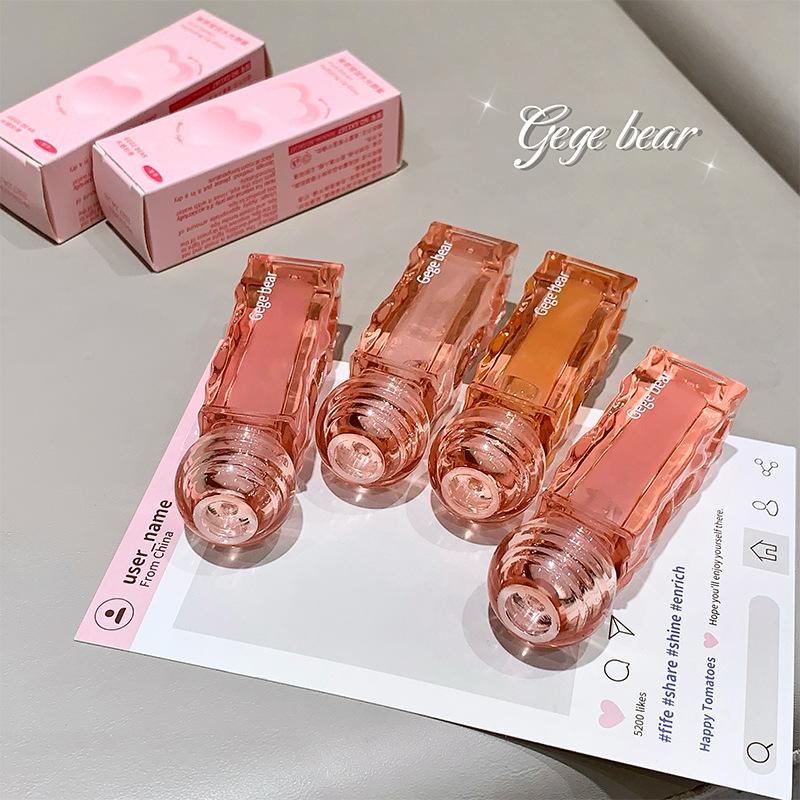 Gegebear gelatina esmalte labial aclarado, miel de otoño y invierno, hidratación, aceite labial transparente incolor, maquillaje puro, esmalte labial.