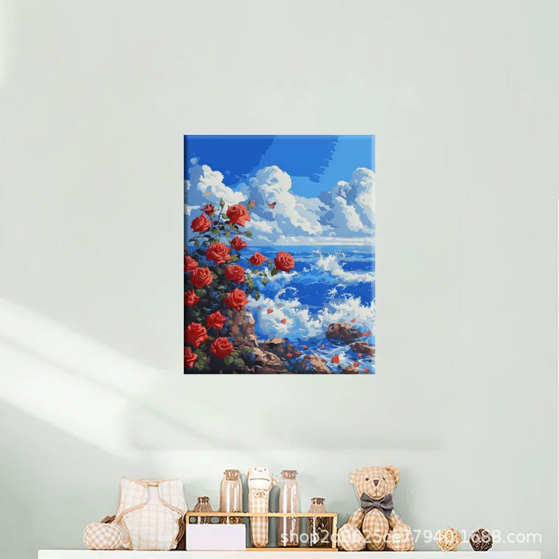 40*50 оптовая DIY дистанционная цифровая масляная живопись вручную заполненная акриловая горяче-стиль декоративный пейзаж цветочное заполнение декоративная живопись