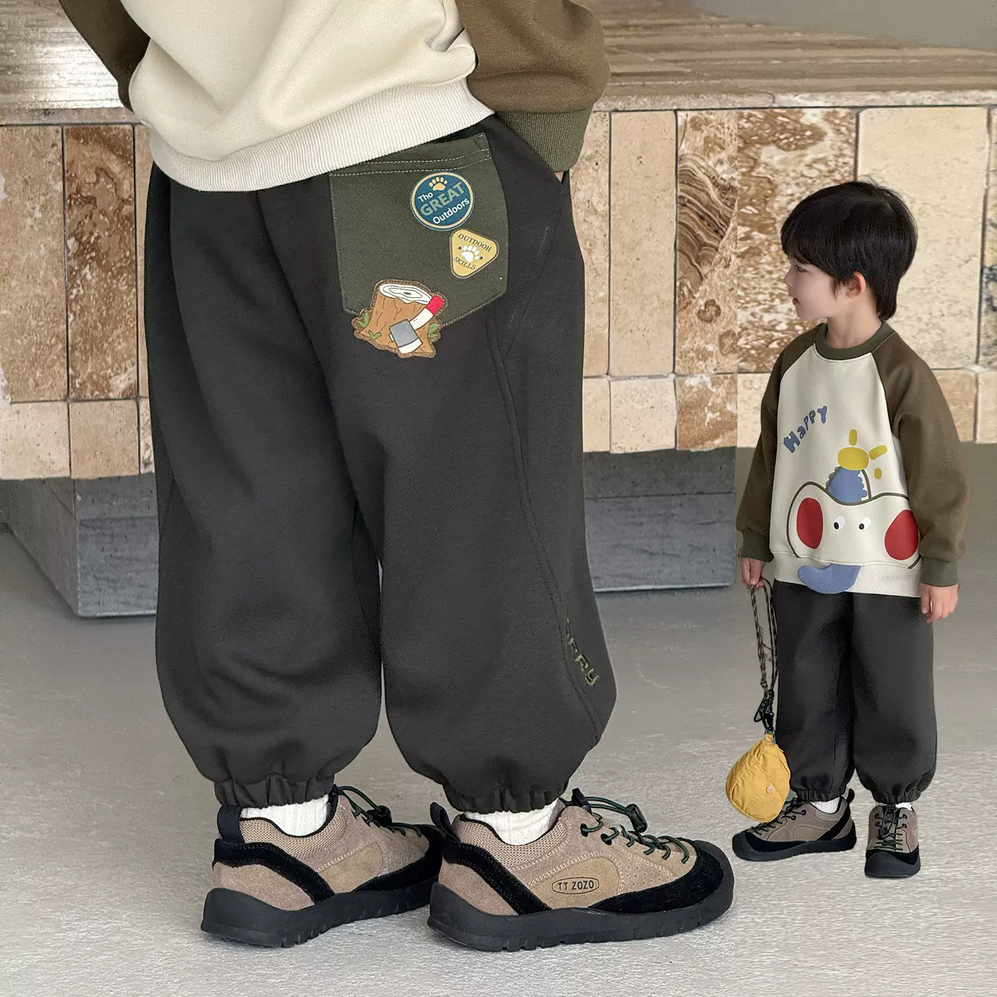 森系户外风宝宝裤子卡通刺绣秋季新款男童裤儿童小童帅气长裤秋装