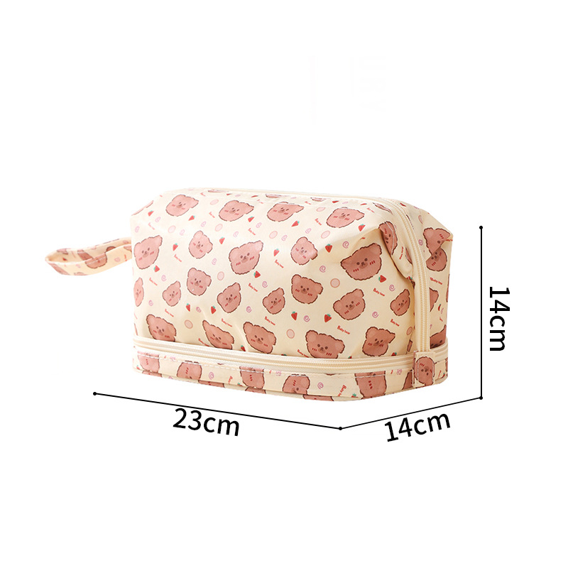 Runhui bolsa de cosméticos de doble capa de sarga de diseño bolsa de lavado de viaje de negocios bolsa de almacenamiento de cosméticos de doble capa de gran capacidad