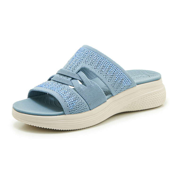 Dép sandal nữ xỏ ngón đế bệt đính đá lấp lánh — màu nâu, màu đen, xanh lam, màu mơ chi tiết 27