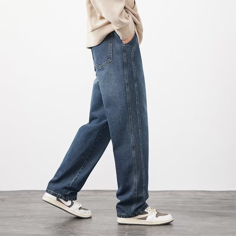 Vintage jeans para hombre 2024 otoño e invierno nuevo estilo recto marea marca de pierna ancha americana calle alta salvaje pantalones casuales