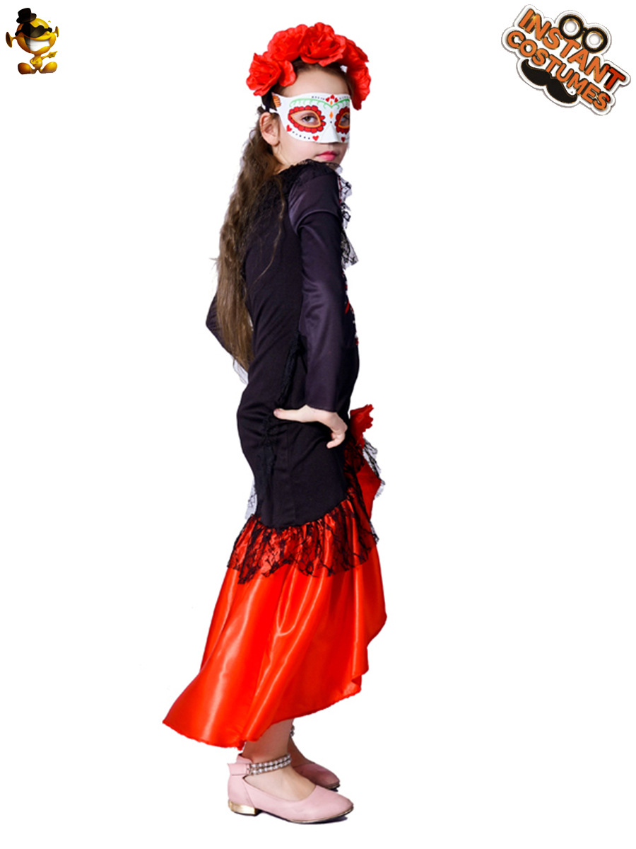 Día de La Niña de la novia muerta vestido de horror cráneo vestido de los niños traje de la danza Cosplay ropa