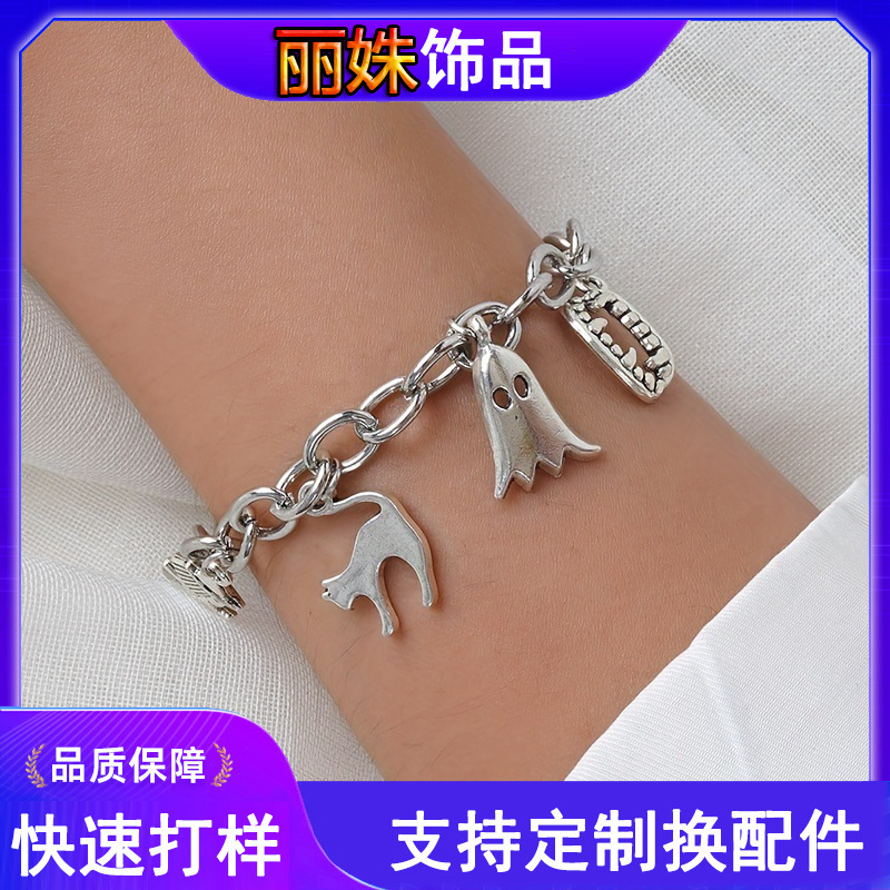 European and American Cross-border Gothic Pendant Bracelet Ghost Witch Pumpkin Hanging Jewelry Halloween Gift Popular Jewelry
