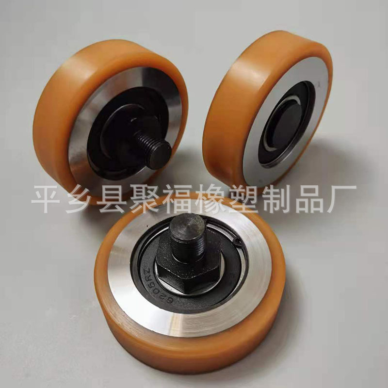 85*25*22抛光胶轮 从动轮PU包胶 送料滚筒 6205轴承压轮 厂家供应