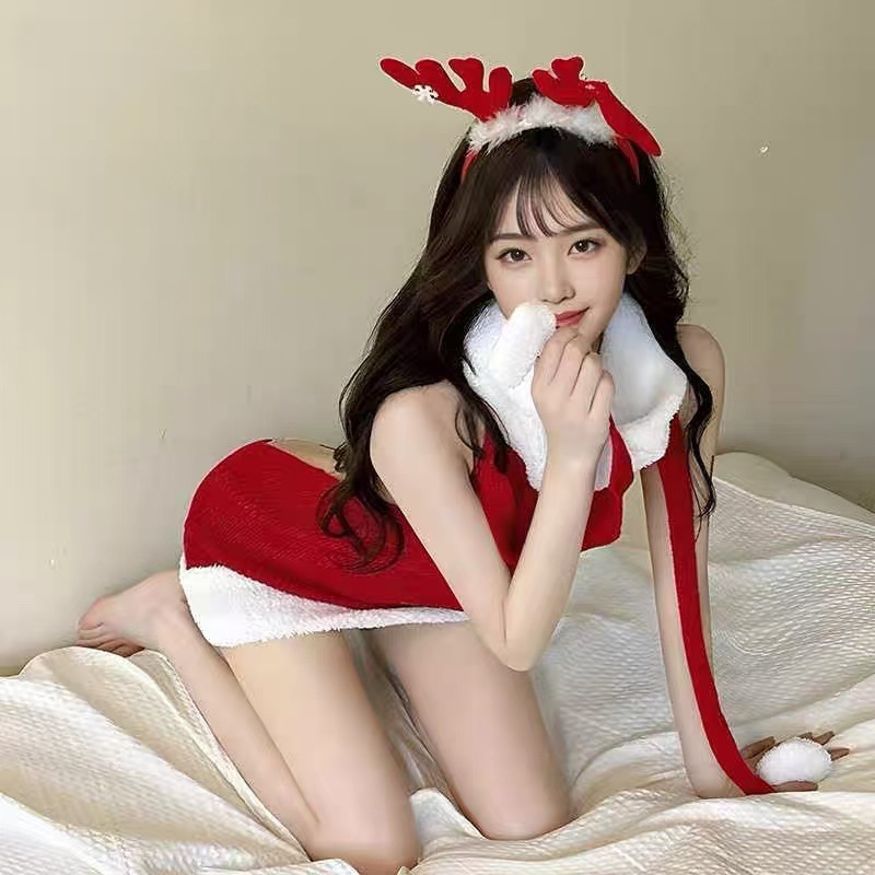 Christmas Cosplay Turtleneck Sweater Uniform Set, Backless Red Women’s Costume — detail image 5