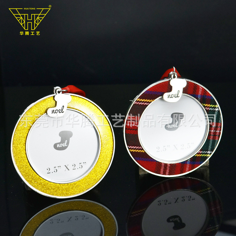 Metal round Plaid photo frame pendant Santa Claus boots small photo frame pendant Christmas tree pendant photo frame
