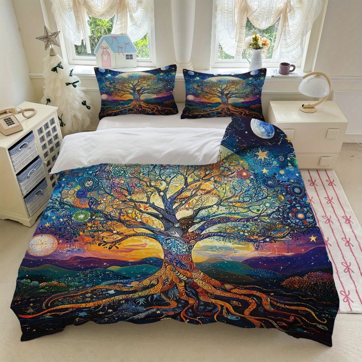 TEMU / JIT transfronterizo para brillante árbol de vida polido impresión digital kit de edredón textil para el hogar