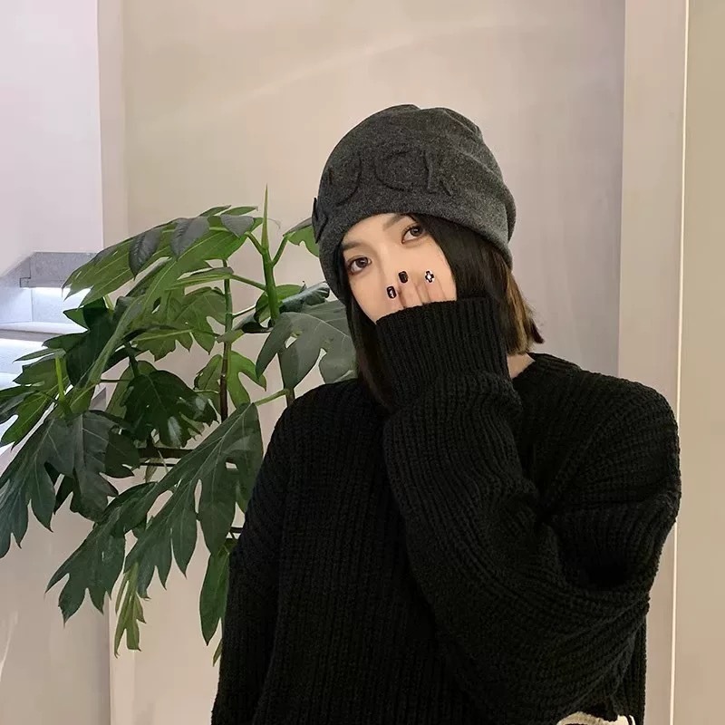 网红堆堆帽女春秋时尚字母产后月子帽日系毛线针织包头帽冬季冷帽|undefined